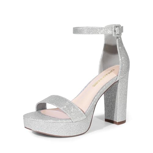 DREAM PAIRS Women's Platform Chunky High Heeled Sandals Open Toe Block Heels Ankle Strap Dress Shoes for Wedding Party Evening,Size 6,Silver-Glitter,DWUMHS2508