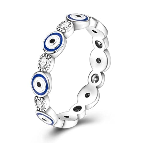 TINSLO 925 Sterling Silver Ring Moon Star Rings as Gifts for Women Colorful Cubic Zirconia Crown Rings Stackable Vintage Set Size 6-9