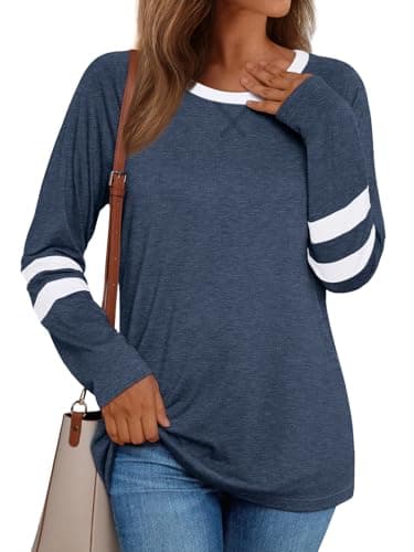 AUTOMET Womens Color Block Long Sleeve Shirts Oversized Crewneck Casual Top