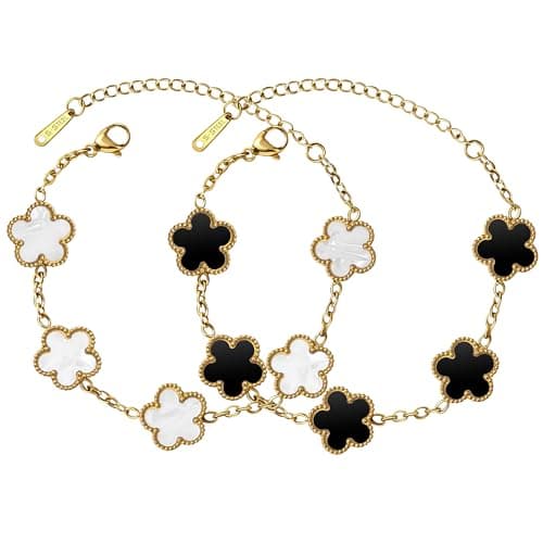 Noufwa Four Leaf Clover Bracelet for Women 18k Gold Lucky Flower Bracelets Link Set Trendy Jewelry Gifts for Women