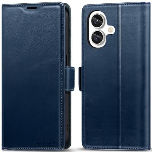 KEZiHOME Wallet Case for iPhone 16 Plus, Genuine Leather RFID Blocking with Card Slots, Magnetic Kickstand Shockproof Phone Flip Cover Case Compatible with iPhone 16 Plus 5G 6.7 inch (Blue)