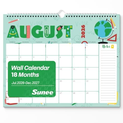SUNEE Wall Calendar 2026-2027 - 18 Months Jul.2026 - Dec.2027, 14.5"x11.5" Big Grid Hanging Calendar 2026-2027 with Note for Organizing & Planning, 2026 Wall Calendar with Note, Cute