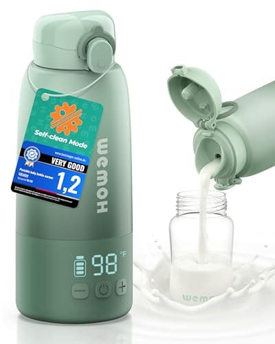 Upgraded Portable Milk Warmer with Self-Clean Function, 110W Fast Heating for Breast Milk & Formula, 16oz Large Capacity Travel Bottle Warmer, USB-C Fast Charge, Ideal for Hiking, Flights & Car Use