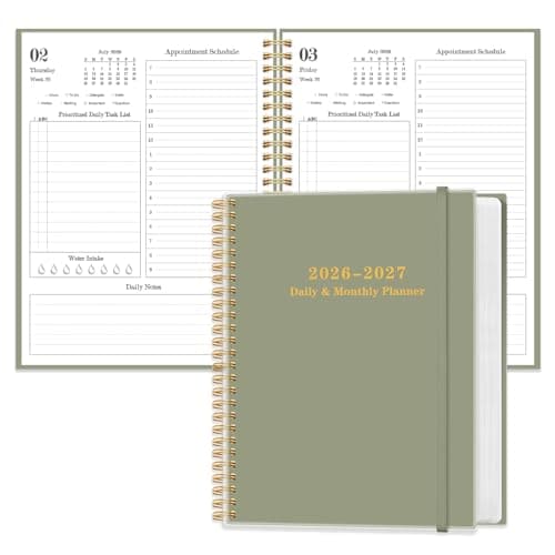 Daily Planner 2026-2027 - July 2026 to June 2027, 7" x 10", Green