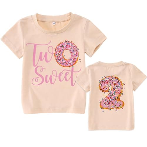 MODNTOGA Birthday Girl T-Shirt Toddler So Sweet Donuts Graphic Shirt 2nd 3rd 4th 5th Bday Outfit Tops Two Three Four Five Tee (Beige, 2 Years)