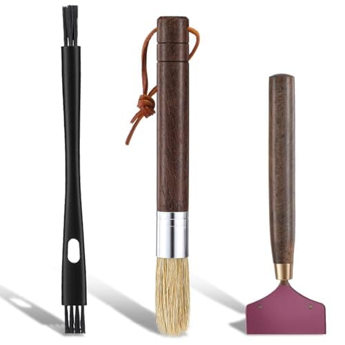 ElevateTech Coffee Grinder Cleaning Brush Set, 3Pcs Espresso Machine Cleaning Brushes with Scraper & Brush Wooden Handle and Natural Bristles Coffee Clean Tool Barista Brushes for Barista Home Kitchen