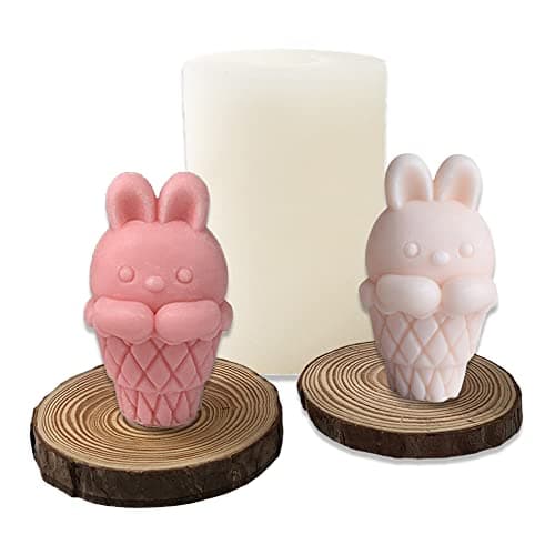 Cestony 3D Ice Cream Rabbit Candle Silicone Molds for Making Candle Resin Pillar Aromatherapy Candles Wax Soap Flower Specimen Clay Craft