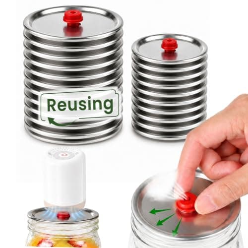 10Pcs Release air Mason Jar Lids, Reusable Vacuum Valve canning lids, Fit Regular & Wide Mouth Ball, Kerr Jars Lids, Airtight Leak-Proof Food Grade Metal Covers for Fruits, Jam