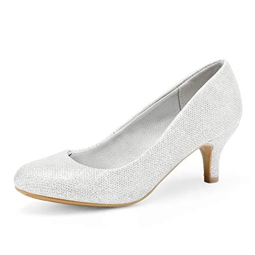 DREAM PAIRS Women's Dress Comfortable Low Heel Pump Shoes,Size 5,Silver,LUVLY