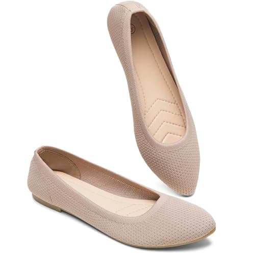 BABUDOG Women's Mesh Flats Shoes Pointed-Toe Dress Shoes for Women Black Flats Comfortable Memory Foam Flats(Moc.US7.5)