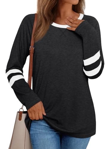 AUTOMET Womens Color Block Long Sleeve Shirts Oversized Crewneck Casual Top