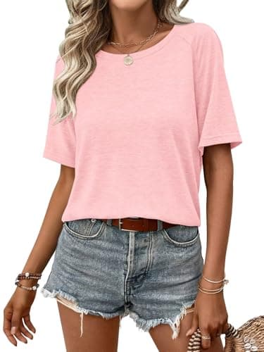 EADINVE Womens Half Sleeve T Shirts Crew Neck Summer Tops Fashion Tee Casual Basic Comfy Outfits Clothes Pink