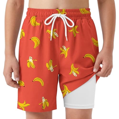 AlisOker Boys Swim Trunks with Boxer Liner UPF 50+ Quick Dry Board Shorts Youth Bathing Suits Beachwear for Kids