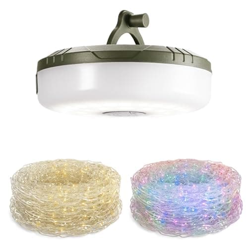 EverBrite Camping String Lights Rechargeable LED Camping Lamp, 29.5FT Outdoor Tent Lights 8 Lighting Modes, USB Charging RGB Modes Hanging Light for Awning Tent/Garden/Party/Christmas Festival Decor