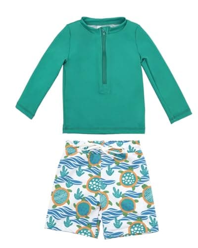 ALVABABY Long Sleeve Rashguards, Baby/Toddler Boys' Rash Guard Sets,Boy Swimsuit UPF 50+ Sun Protection Two Piece Bathing Suit ST-R12-6-12M