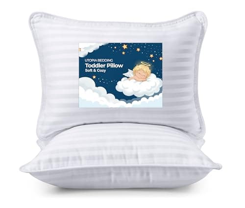 Utopia Bedding Toddler Pillow (White, 2 Pack), 13x18 Pillows for Sleeping, Soft and Breathable Cotton Blend Shell, Small Kids Pillow Perfect for Toddler Bed and Travel (Intended for Age 2 and up)