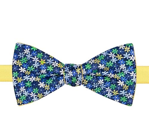 OCIA Men's Fun Pattern Pre-Tied Bow Tie Animal Music Plaid Floral Bowtie for Mens Boys (001 Floral Yellow)