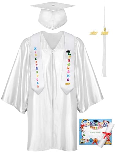 SOMSOC 7 Pack Kindergarten Graduation Cap and Gown Tassel Stole with 2026, 2027 Charms Certificate for Preschool Kids
