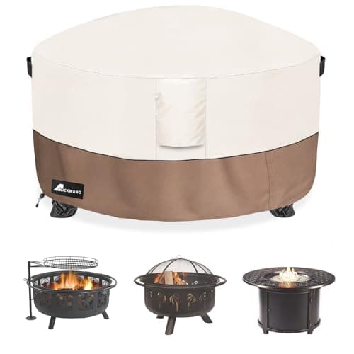 Alickwang Fire Pit Cover Round 56 Inch Waterproof,Outdoor Heavy Duty Durable 600D Tear-Resistant Fire Pit Table Cover,Patio Round Firepit Cover 56" D x 22" H, Beige