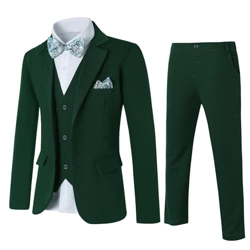 DISAUR Green Boy Suits Boys Slim Fit Suit Kids Tuxedo Boys Blazers 6 Piece Jacket Pants Vest Shirt 7-8 Years