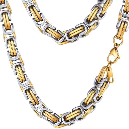PROSTEEL Gold Byzantine Necklace 18 Inch Stainless Steel Thick Chain Necklace