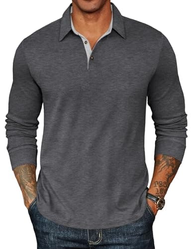 COOFANDY Mens Polo Shirts Long Sleeve Casual Polo Shirts Button Down Shirts