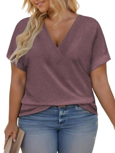 3X Womens Tops Plus Size Fashion Trendy T Shirts Casual V Neck Summer Tunic Comfy Tees Jujube Red