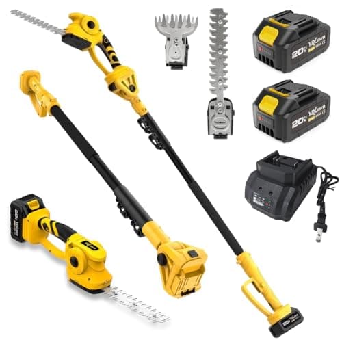 YDlawn 20V 2-in-1 Pole Hedge Trimmer & Grass Shear, 14Ft, 2x4Ah Batteries