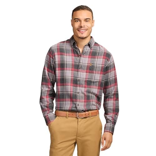 Izod Men's Stratton Flannel Long Sleeve Button Down Shirt, Night Owl, Small