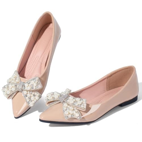 Anxle Leather Flats for Women Comfort Slip On Ballet Flats Shoes Nude 6