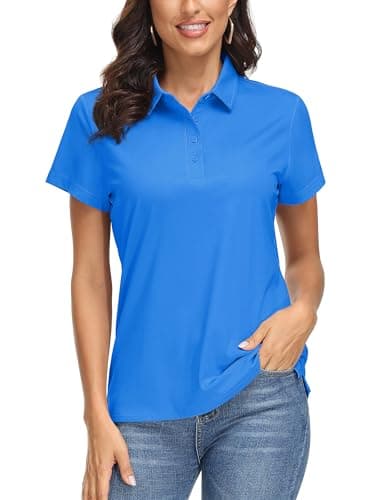 MAGCOMSEN Short Sleeve Polo Shirts for Women Golf Polos Tshirt Fall Casual Quick Dry Solid Collar Tennis Tops Azure