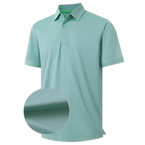 M MAELREG Mens Golf Shirts Short Sleeve Jacquard Casual Performance Moisture Wicking Collared Polo Shirts for Men Green Ash