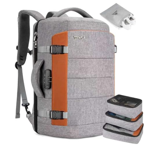 Tzowla 40L Expandable Travel Laptop Backpack for Men Women Carry on Flight Approved,Large Capacity Anti Theft Backpacks with Giant Tumbler Holder Pocket,Personal Item Bag Fit 17.3" Computer（Grey