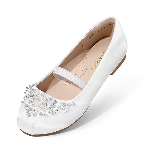 DREAM PAIRS Girls Mary Jane First Communion Flat Shoes, White - 4 Toddler (Aurora-03)
