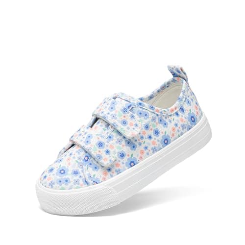 DREAM PAIRS Kids Toddler Sneakers Boys Girls Canvas with Cartoon Dual Hook and Loops for School Walking,Size 5 Toddler,Light Blue/Pink,KKUMFN2508