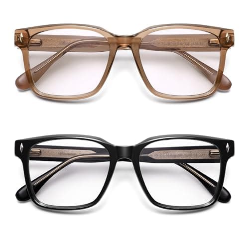 AMOMOMA Retro Square Reading Glasses for Women,Men Blue Light Blocking Computer Readers Spring hinge AM6196C3+C5 3.0 Champagne+Black