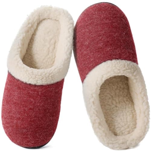 Wishcotton Women's Lamb-rub Sherpa House Slippers Memory Foam Indoor Outdoor, Wine, 11-12 US