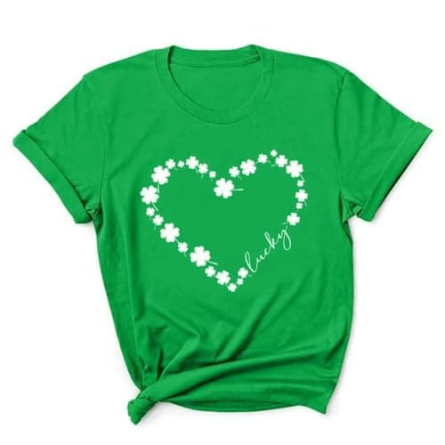 YOKVAN St Patricks Day Women Short Sleeve Summer T-Shirts Lucky Shamrock Funny Clover Graphic Tee Tops (US, Alpha, Medium, Regular, Regular, 6# Tee Heart Green)