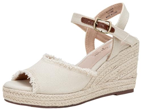 Vepose Women's Beige Wedge Sandals Peep Toe Espadrilles, Size 11, 880