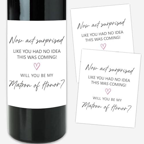 8 Pcs Matron of Honor Gifts Wine Bottle Labels, Bridesmaids Proposal Gifts for Bridesmaids, Will You Be My Matron of Honor, Wine Lovers Labels Stickers for Wedding Party, 4x5 Inch-A45