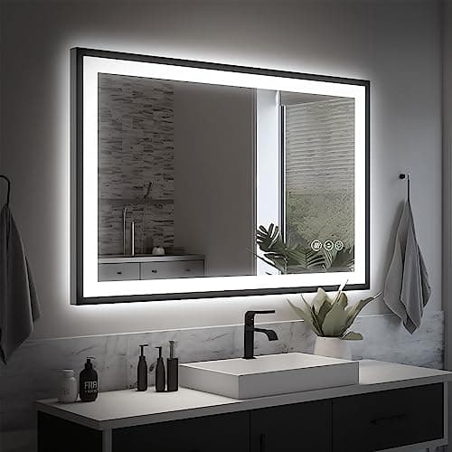 EchosLife 40x24 LED Bathroom Mirror - Black Aluminum Framed