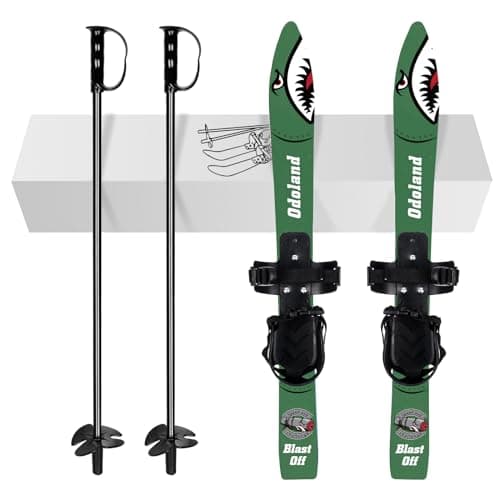 Odoland Kid's Beginner Snow Skis and Poles, Low-Resistant Ski Boards for Age 4 and Under, Lightweight, Sturdy and Safe, Green
