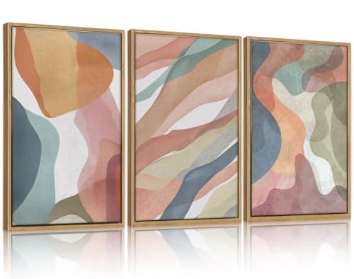CHDITB 3Pcs Colorful Abstract Shape Block Framed Canvas Wall Art 24x36 Inch