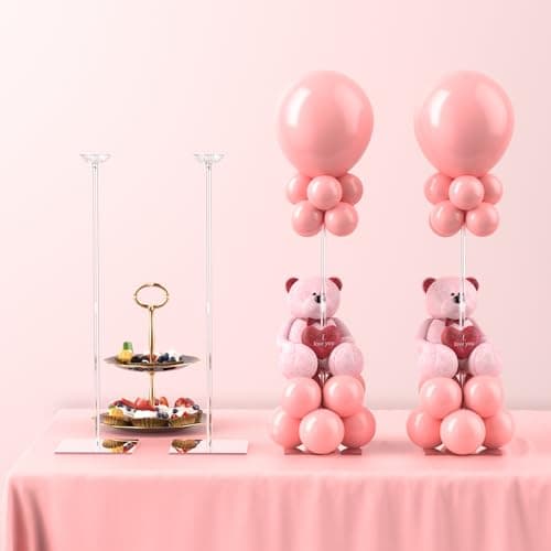 Toosci 4 Pack Clear Acrylic Table Balloon Stand Kit, 23.6 Inch Tabletop Balloons Centerpiece Stand with Base, Balloon Stick Holder for Wedding, Baby Shower, Birthday Party Decoration