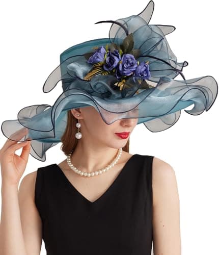 RZTA Women's Kentucky Derby Church Dress Hat Wide Brim Leaf Flower Bridal Shower Hat 02-DarkBlue