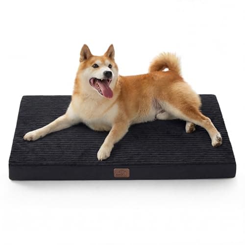 Bedsure ComfyFleece Dog Beds Large Sized Dog- Orthopedic Pet Beds for Crate with Removable Machine Cover, NOT Waterproof Egg Crate Foam Puppy Mat for Pets Up to 50 lbs, 35x22x2.8, NOT Chewproof