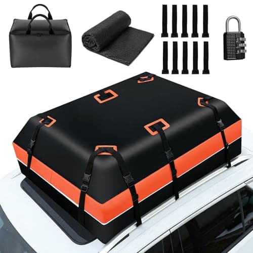 20 CuFt Car Rooftop Cargo Carrier Bag, 100% Waterproof Heavy Duty Car Roof Top Carrier for All Vehicles with/Without Racks, Includes Anti-Slip Mat, 10 Reinforced Straps, Lock & 6 Door Hooks