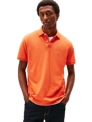 Tommy Hilfiger Men's 1985 Classic Short Sleeve Polo, Brilliant Orange Large