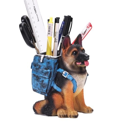 SHENGTIAN Cute German Shepherd Pen Holder, Resin Dog Pencil Holder for Desk
