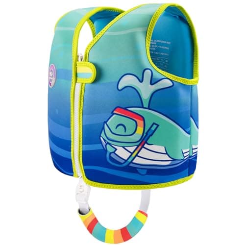 Pottwal Swim Vest for Kids - Swim Jacket for 3-6 Years (40-66LBS) - Puddle Jumper with Adjustable Crotch Strap - Made of Neoprene & EPE - Cyan